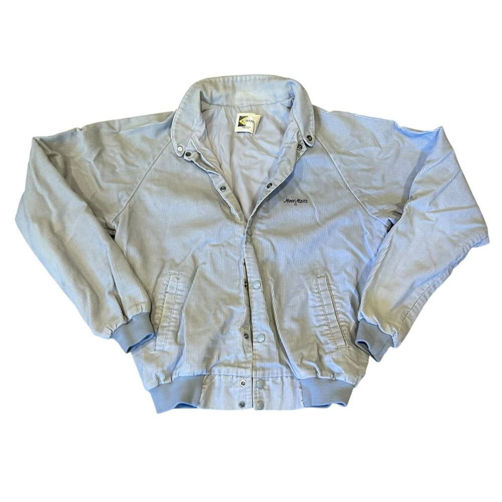 Vintage 80s Light Gray Corduroy Bomber Jacket Snap Closure Mens Size Large